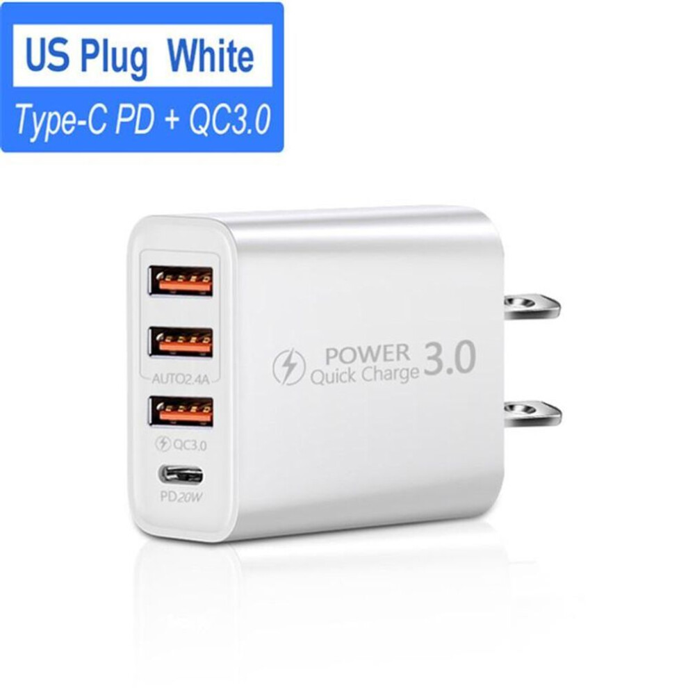 (white, US Plug) 5A 30W 4 Ports USB Charger Quick Charge Fast Wall Charger For Xiaomi iPhone 15 Pro Max Portable Phone Charger QC 3.0 Adapter EU/US Plug
