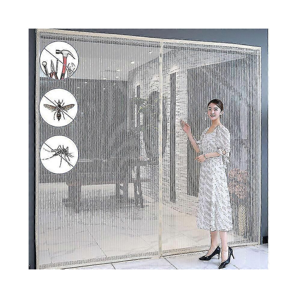 (80X210cm,Blanc)Rideau de Porte Magnétique Anti-Moustique et Anti-Insecte Fermeture Automatique Invisible Gaze Moustiquaire Grande Taille Pour Porte
