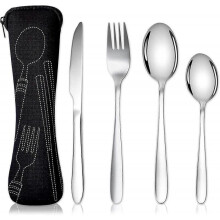 Cutlery Set with Portable Pouch Case, Stainless Steel Flatware Camping Utensil Set with Neoprene Bag for Outdoor Travel Picnic Office School Lunch Box