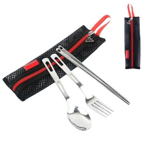 Camping stainless steel fork spoon chopsticks three piece set 2