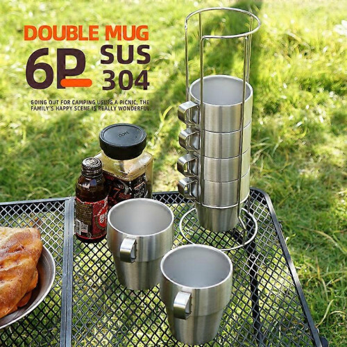 Outdoor camping stainless steel double cup 6-piece set 1
