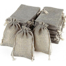 30pcs Burlap Bag, 5 Colors Linen Hemp Pouches with Satin Ribbon Drawstring