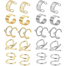 10 Pairs Non-Pierced Stainless Steel Ear Clip Earrings, Fake Piercing Helix