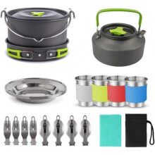 (C) 22-piece camping set - Large hanging flat pan with fork and spoon - For camping, hiking and picnics
