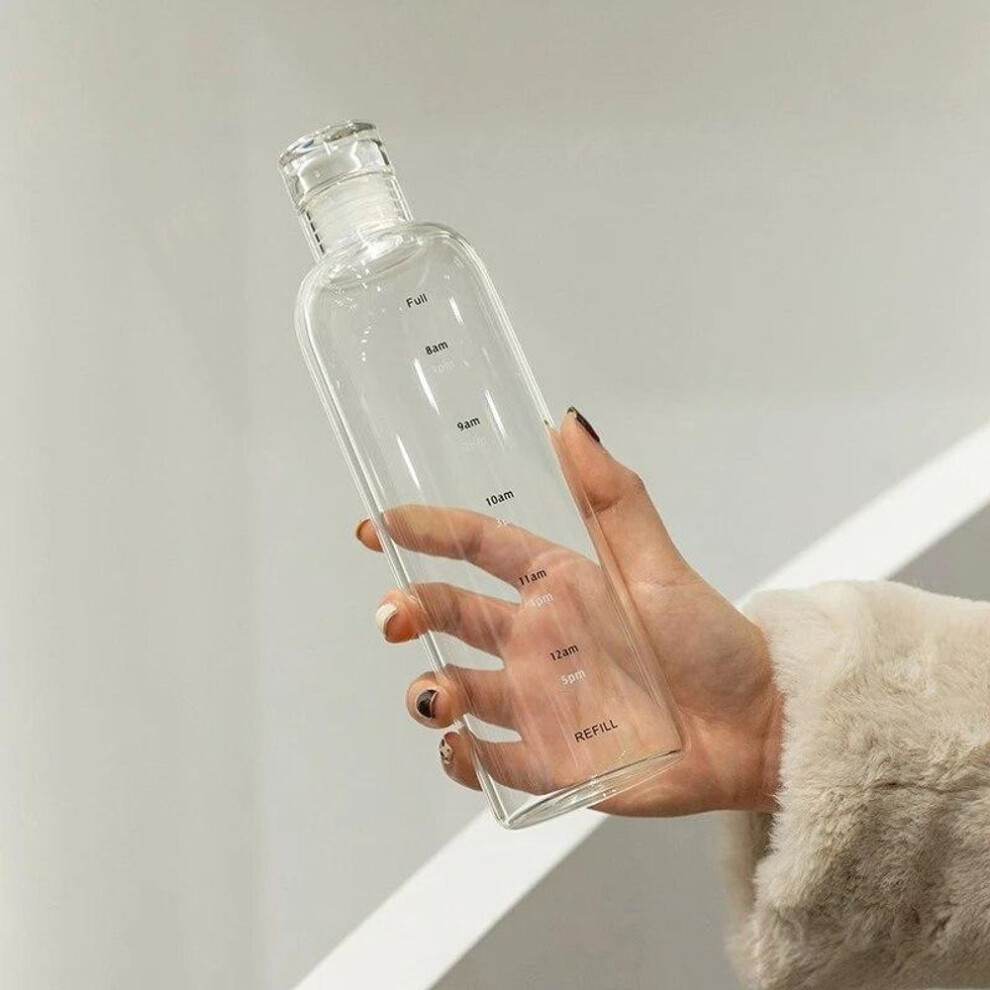 (500ml, White) Newest Water Cup Sport Water Bottle With Time Scale Couple Plastic Portable Water Container Anti-drop Outdoor Water Bottle