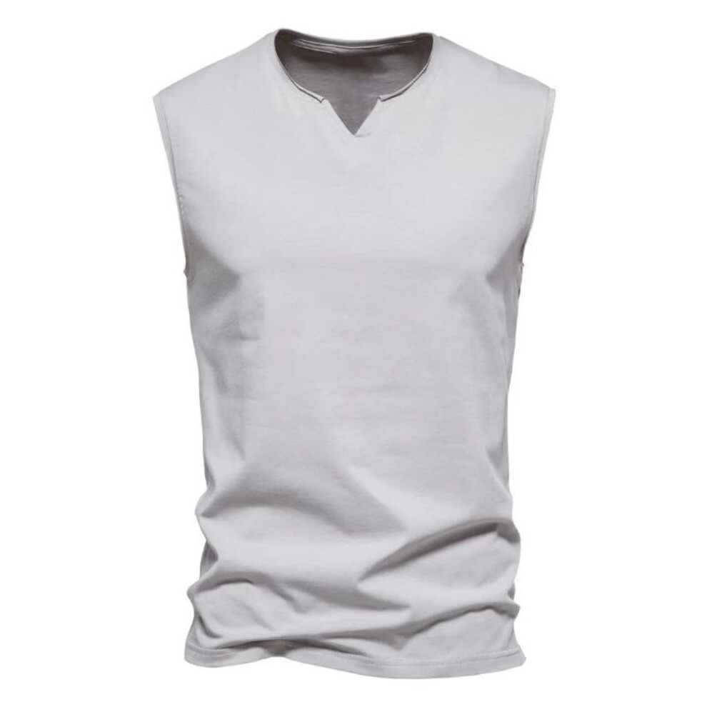 (grey, 4XL) Men&apos;s V-neck Summer Cotton Vest Sports Jogging Gym Loose Vest Sleeveless T-shirt Simple Temperament Blazer Lightweight