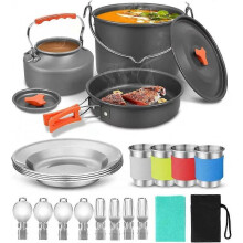 (B) 22-piece camping set - Large hanging flat pan with fork and spoon - For camping, hiking and picnics