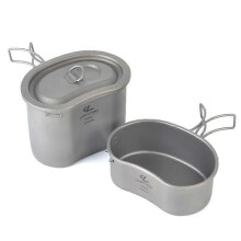 Outdoor camping folding titanium lunch box instant noodle bowl with LID Bento box household pure titanium tableware box two-piece set