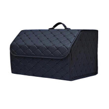 (48 Cm, Black Line) Car Storage Bag Pu Leather Trunk Organizer Box Bags Folding Car Trunk Stowing