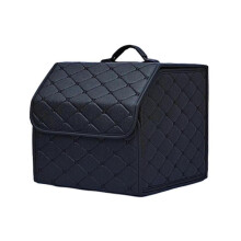 (31cm, Black Line) Car Storage Bag Pu Leather Trunk Organizer Box Bags Folding Car Trunk Stowing
