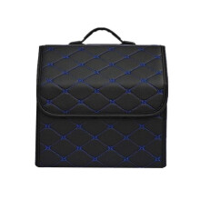 (31cm, Blue Line) Car Storage Bag Pu Leather Trunk Organizer Box Bags Folding Car Trunk Stowing