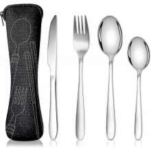 Cutlery Set with Portable Pouch Case, Stainless Steel Flatware Camping Utensil Set with Neoprene Bag for Outdoor Travel Picnic Office School Lunch Box