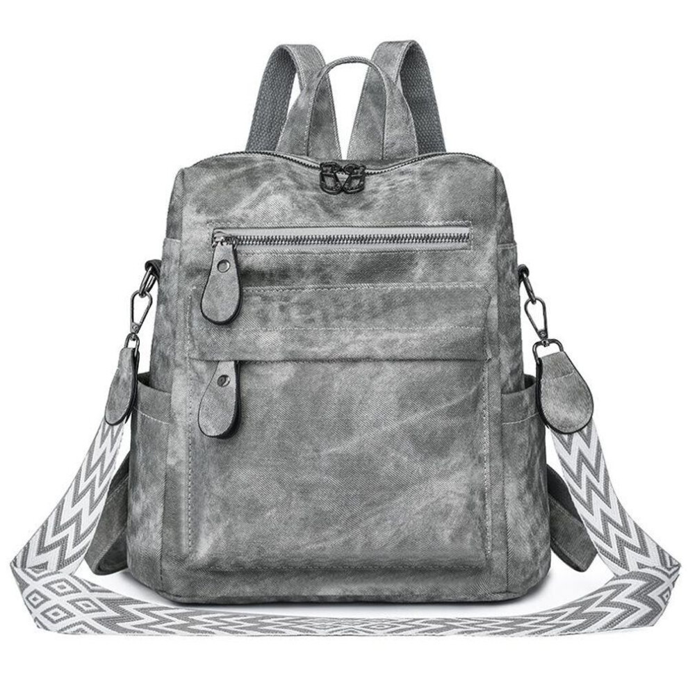 (grey) Soft Leather Women&apos;s Large Capacity Backpack Girl Travel Backpack Student Schoolbag