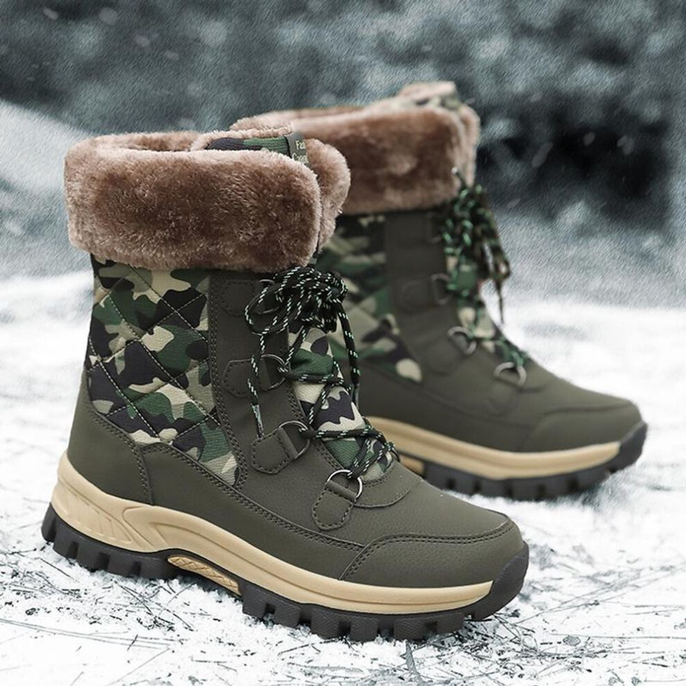 (camouflage, 40) TUINANLE Women White Snow Boots Winter Plush Black Warm Mid-calf Boots Ladies Waterproof Cotton Shoes Plus Size 36-44