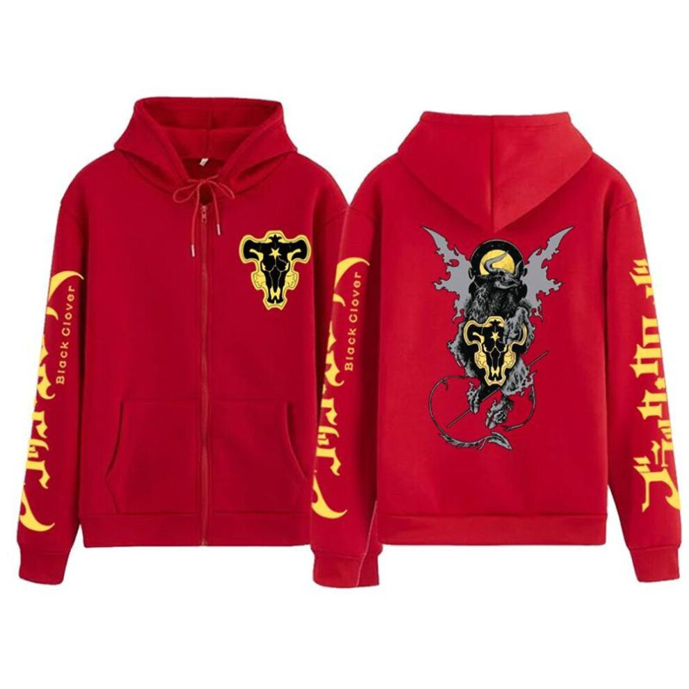 (red, L) Black Clover Print Zipper Hoodie Men Women Funny Asta Autumn Spring Sweatshir Coat Loog Sleeve Unisex Top