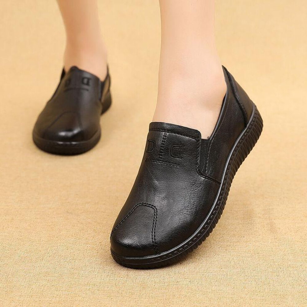 (black, 37) Women Genuine Leather Shoes Spring Autumn Brown Female Casual Shoes Black Mom Ladies Cozy Classic Leisure Loafer Shoes