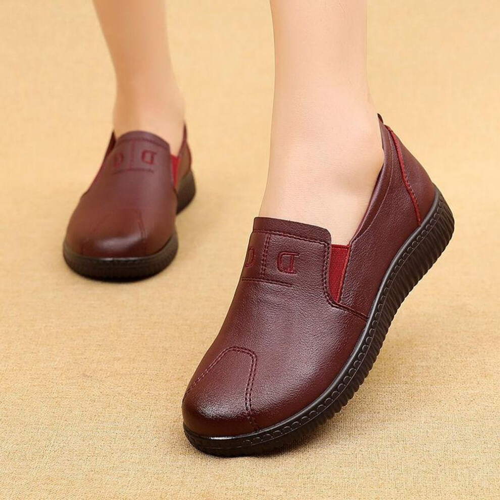 (wine red, 37) Women Genuine Leather Shoes Spring Autumn Brown Female Casual Shoes Black Mom Ladies Cozy Classic Leisure Loafer Shoes