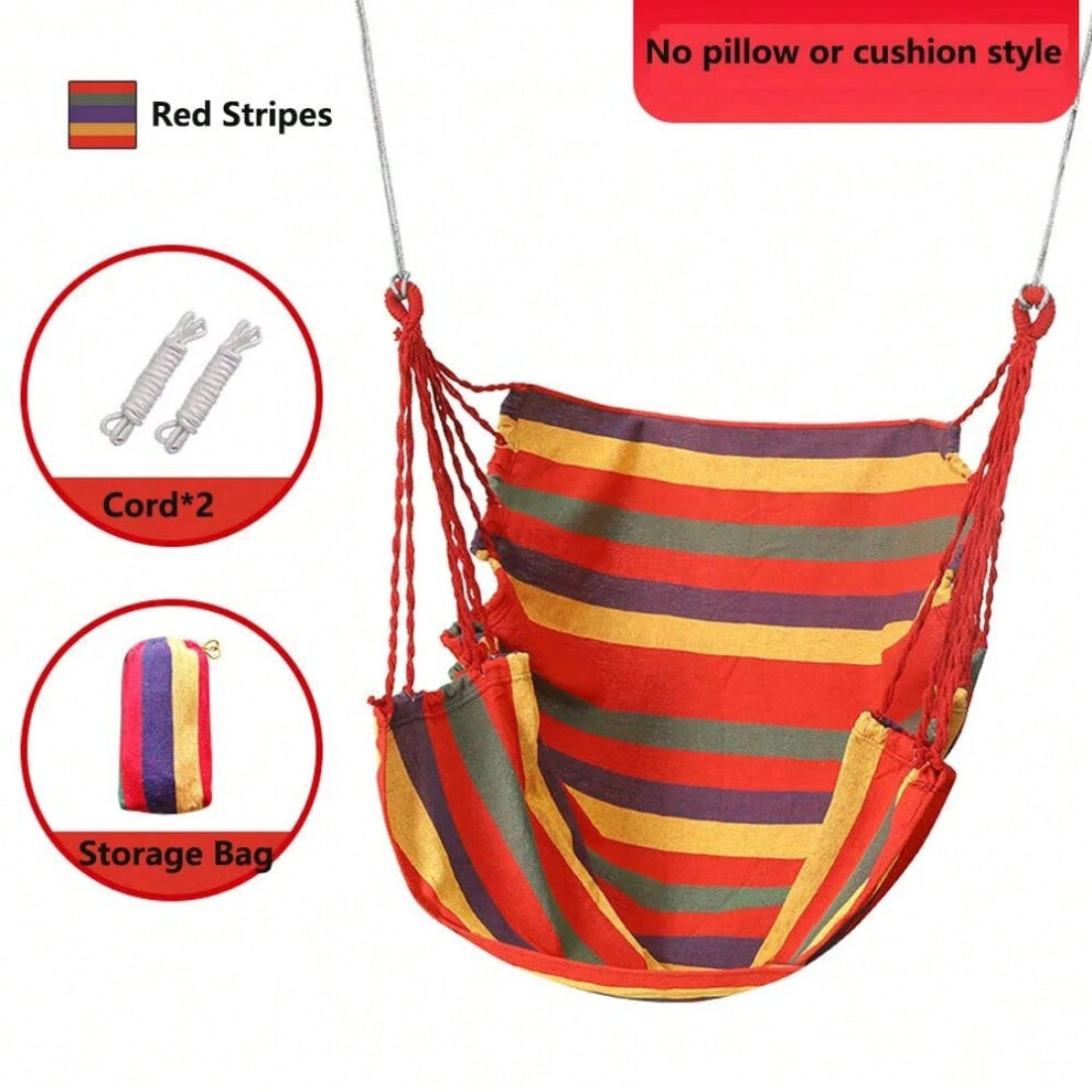 (Red without Pillow) Hammock Chair Outdoor Camping Hammock Chair Portable Stripe Chairs Hanging Rope Swing for Indoor Hammock Swing Hanging Chair