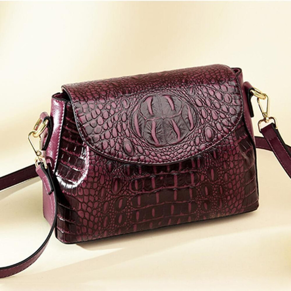 (purple) Shoulder Bags for Women Cowhide Crocodile Pattern Handbag Female Designer Luxury Crossbody Bag Vintage Retro Tote