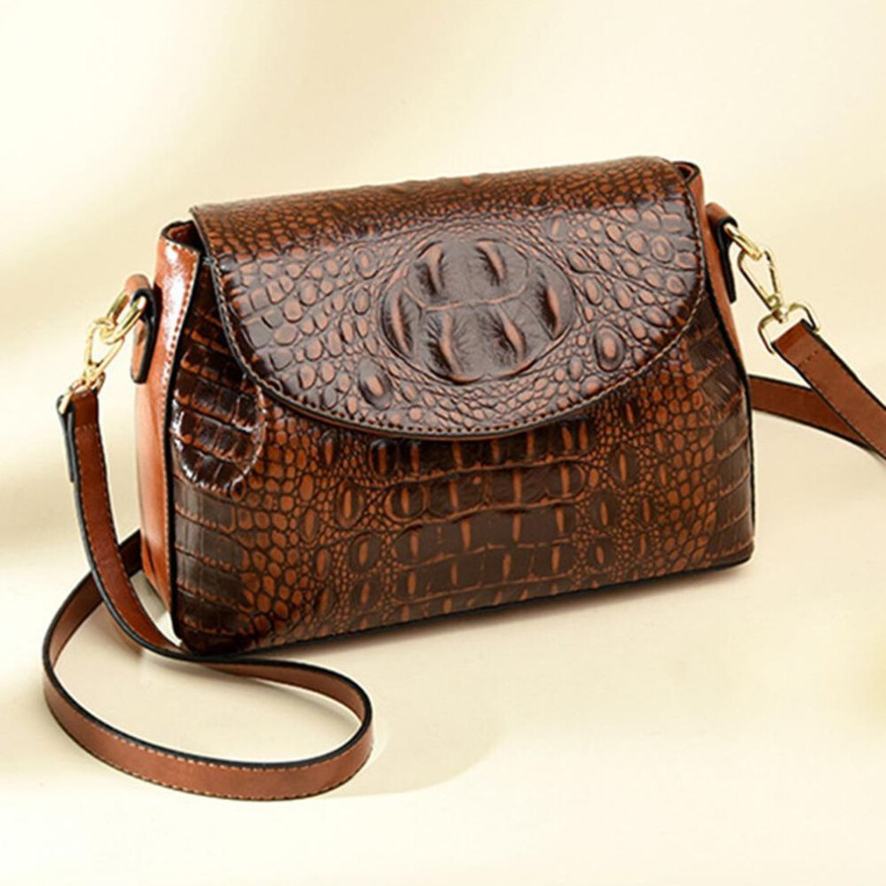 (brown) Shoulder Bags for Women Cowhide Crocodile Pattern Handbag Female Designer Luxury Crossbody Bag Vintage Retro Tote