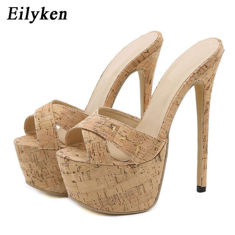 (apricot, 36) Eilyken New Summer Super Stiletto High Heels Slippers Women Sandals Platform Sexy Open Toe Ladies Nightclub Stripper Ladies Shoes