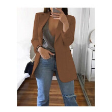 (Brown, 3XL) Women Loose Lapel Turndowncollar Long Sleeve Casual Outwear Blazer Women