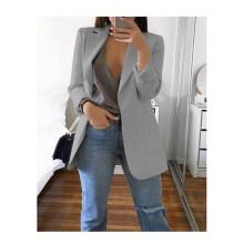 (LightGrey, XL) Women Loose Lapel Turndowncollar Long Sleeve Casual Outwear Blazer Women