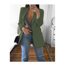 (ArmyGreen, M) Women Loose Lapel Turndowncollar Long Sleeve Casual Outwear Blazer Women