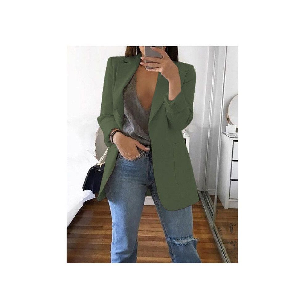 (ArmyGreen, M) Women Loose Lapel Turndowncollar Long Sleeve Casual Outwear Blazer Women