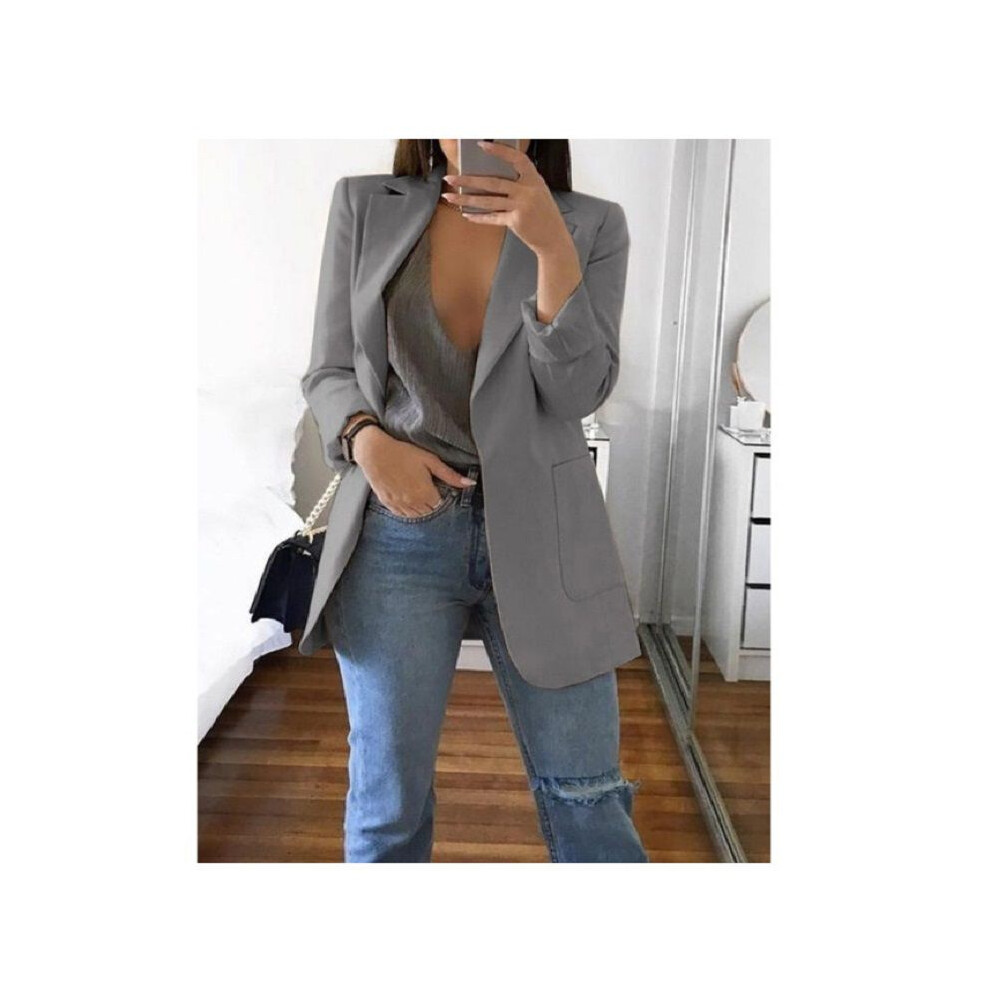 (, Xxl) Women Loose Lapel Turndowncollar Long Sleeve Casual Women Blazer Outwear Gray