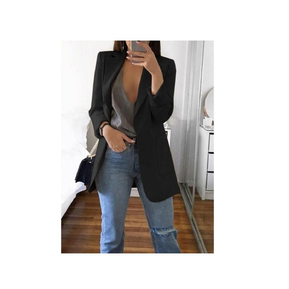 (, 3XL) Women Loose Lapel Turndowncollar Long Sleeve Casual Women Blazer Outwear Black