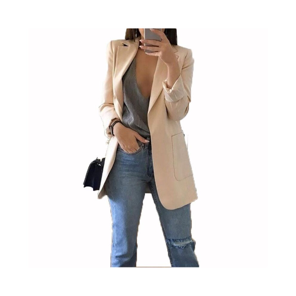(apricot, 4XL) Women Loose Lapel Turndowncollar Long Sleeve Casual Women Blazer Outwear