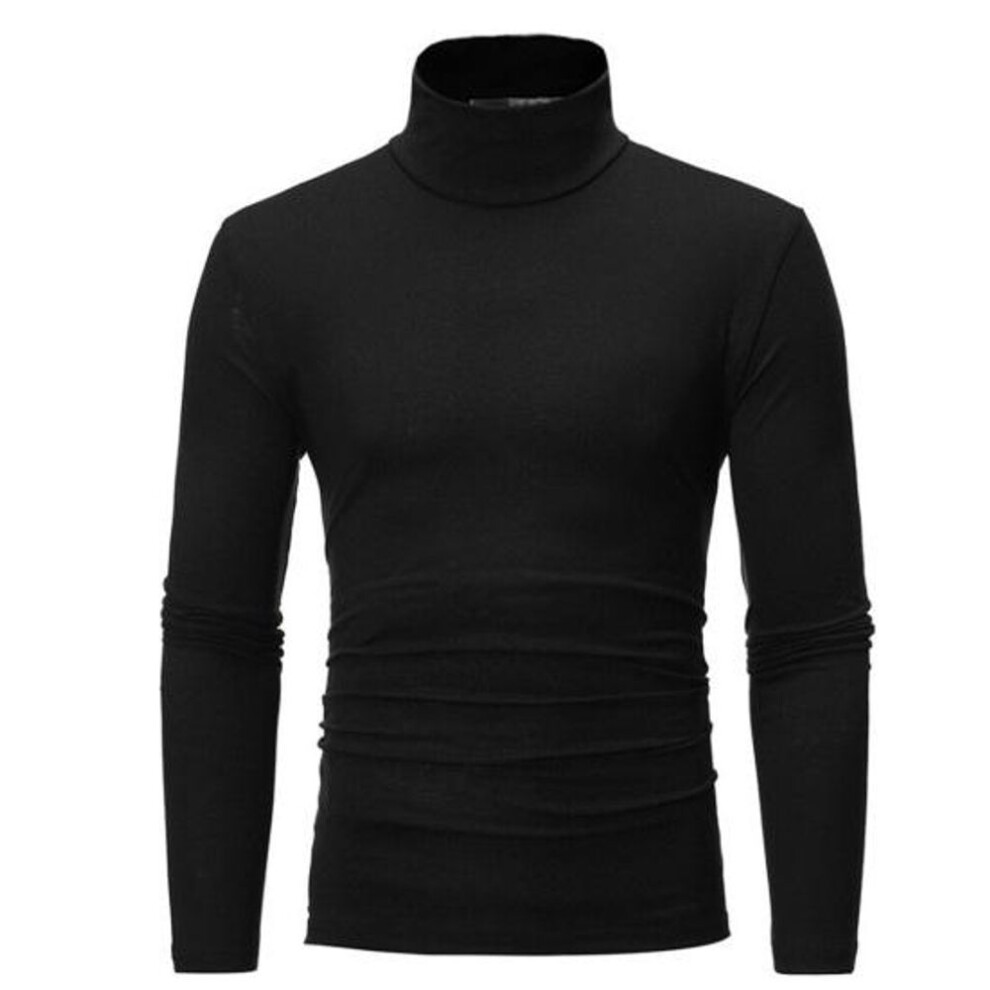 (black, M) Men Autumn Winter Slim Fit Bottoming T-shirt Turtleneck Long Sleeve Solid Color Elastic Thin Pullover Tops Streetwear