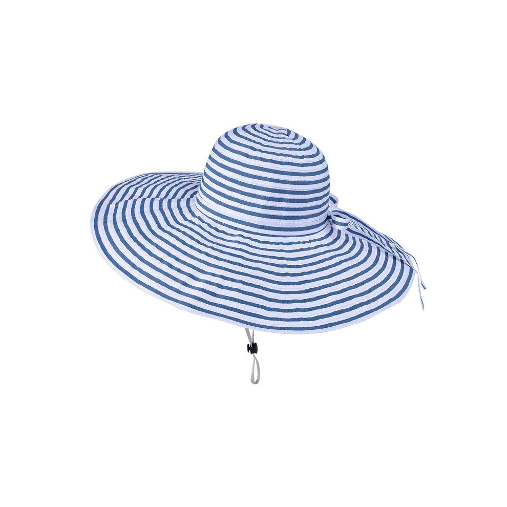 (Light Blue) Womens Hat Sun Big Brim Stripe Design And Bow Decoration For Daliy Protection-image-OPC-PHGZYHM-NEW