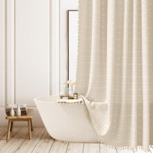 Bohemian Plaid Shower Curtain - Rustic Polyester Linen Shower Curtain for Bathroom - Small Heavy Du