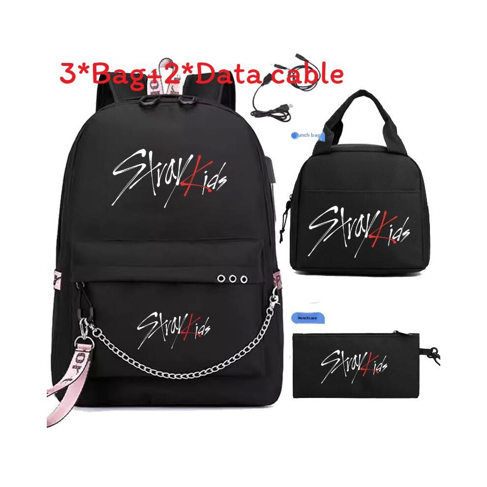 (Style C ) Stray Kuromi Kids Print Backpack Lunch Bag Pencil Case Fashion Schoolbag Set