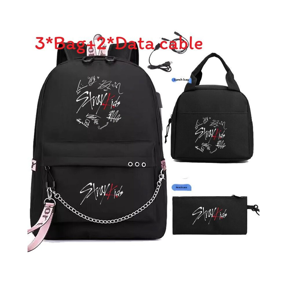 (Style B) Stray Kuromi Kids Print Backpack Lunch Bag Pencil Case Fashion Schoolbag Set
