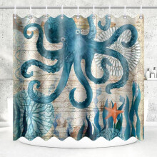 180x200CM Shower Curtain Polyester Anti-Mildew Washable Waterproof Fabric Octopus Pattern, Shower C