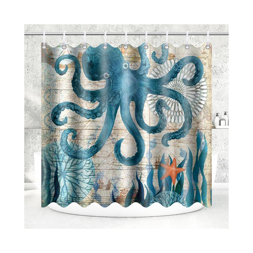 180x200CM Rideau de Douche Polyester Anti-Mildiou Lavable Tissu Imperméable Motif Octopus, Douche C
