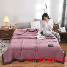 (Bean Paste Pink, 170x200cm) Solid Color Waterwashed Cotton Thin Summer Blanket For And Children Home