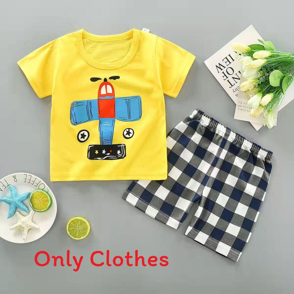 (Yellow Plane, 110cm) Baby Cartoon T Shirt Shorts Set With Breathable Cotton For Family Summer Wear-image-OPC-PHH2FZT-NEW