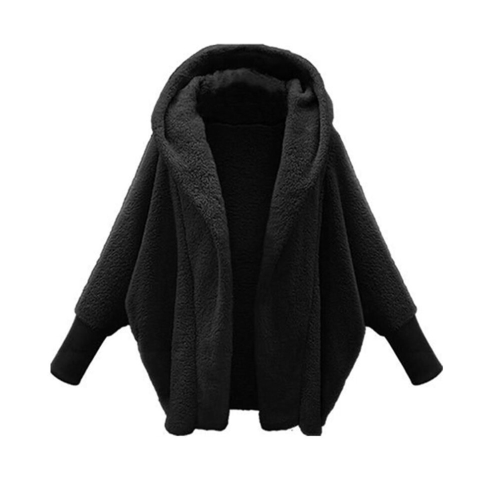 (black, 4XL) Winter Solid Long Sleeve Jackets 2023 Hooded Loose Plush Coats Large Cardigan Clothes For Women Female Bat Sleeve Clothing 23973