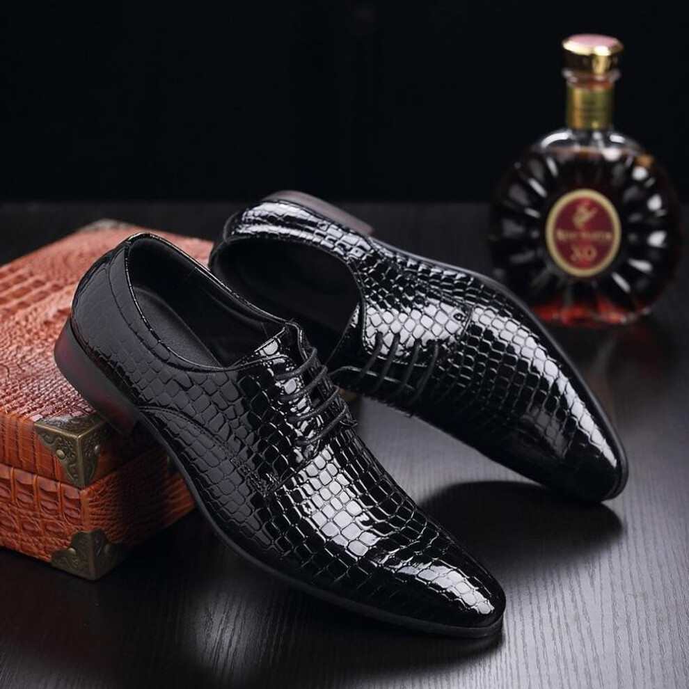 (black, 45) Men Oxford Shoes Lace Up Casual Business Pointed Shoes Brand Men Wedding Dress Shoes