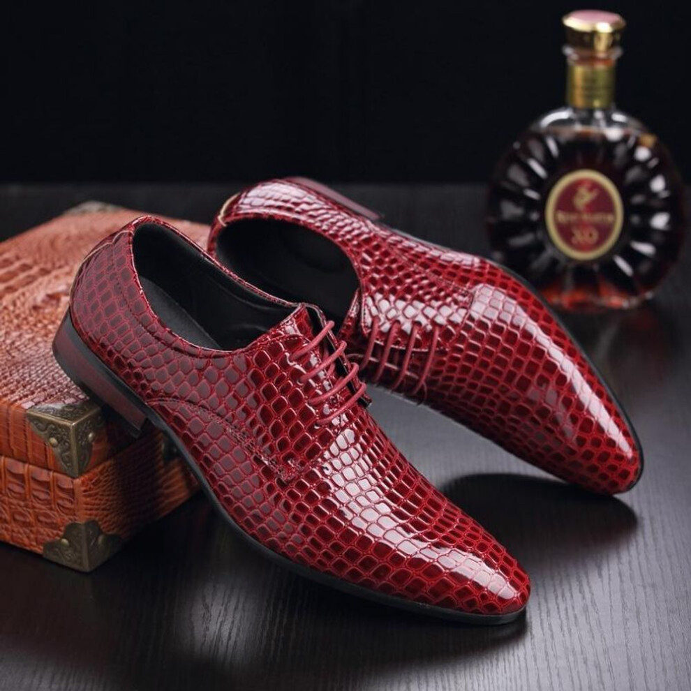 (red, 38) Men Oxford Shoes Lace Up Casual Business Pointed Shoes Brand Men Wedding Dress Shoes