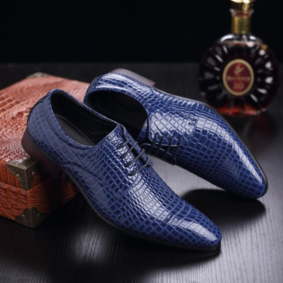(blue, 44) Men Oxford Shoes Lace Up Casual Business Pointed Shoes Brand Men Wedding Dress Shoes