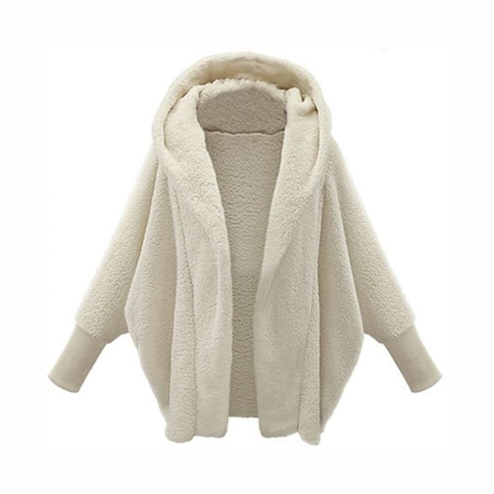 (white, M) Winter Solid Long Sleeve Jackets 2023 Hooded Loose Plush Coats Large Cardigan Clothes For Women Female Bat Sleeve Clothing 23973