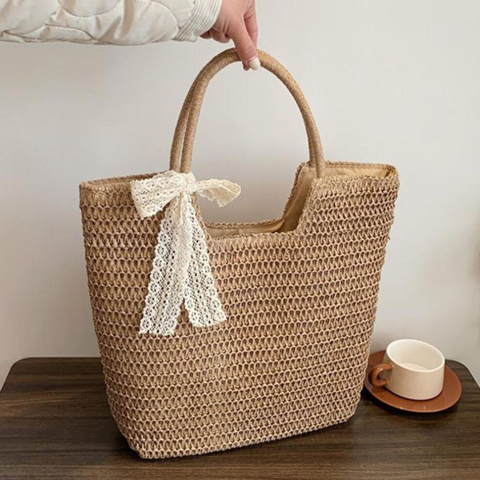 (khaki, 42x12x36) Yogodlns Spring And Summer Popular New Large Capacity Straw Woven Bag Holiday Beach Bag Women Versatile INS Handmade Shoulder Bag Tote Bag