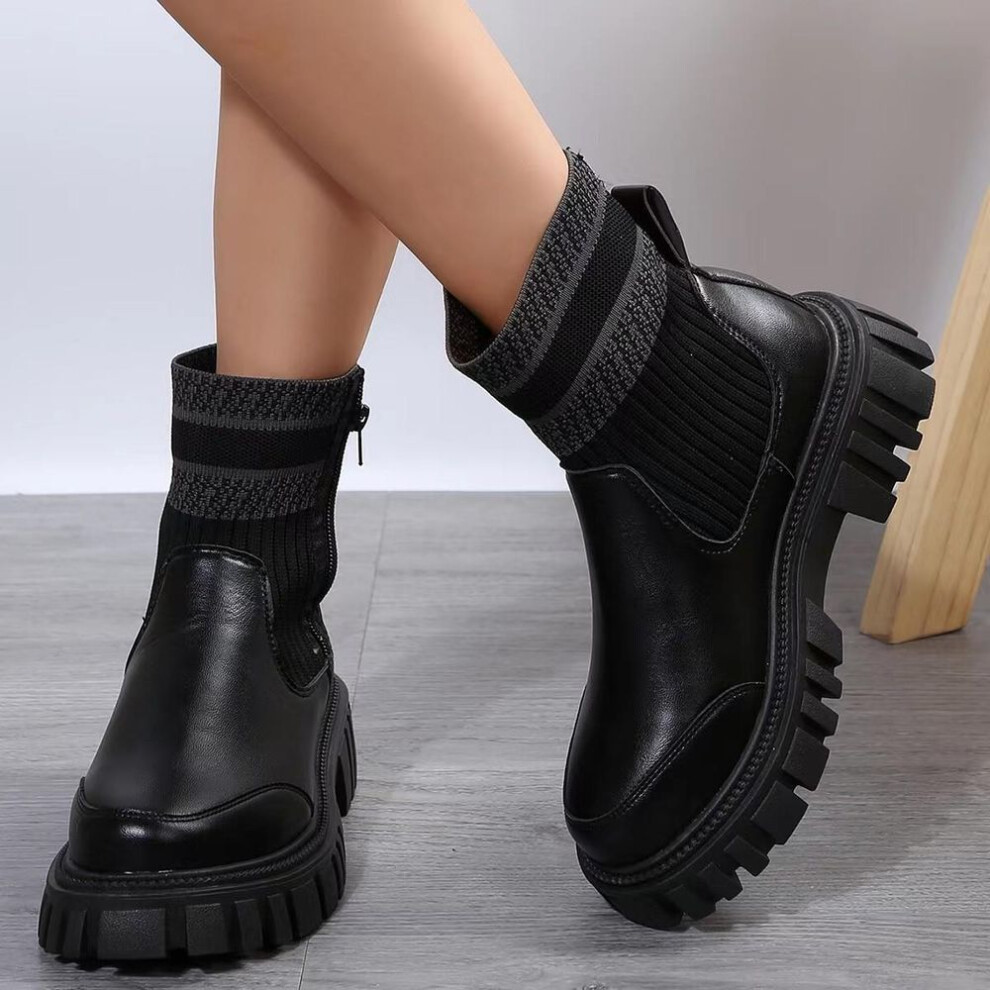 (black, 42) Women&apos;s Chunky Boots, Fashion Knit Stitching Ankle Boots, Women&apos;s Comfort Boots