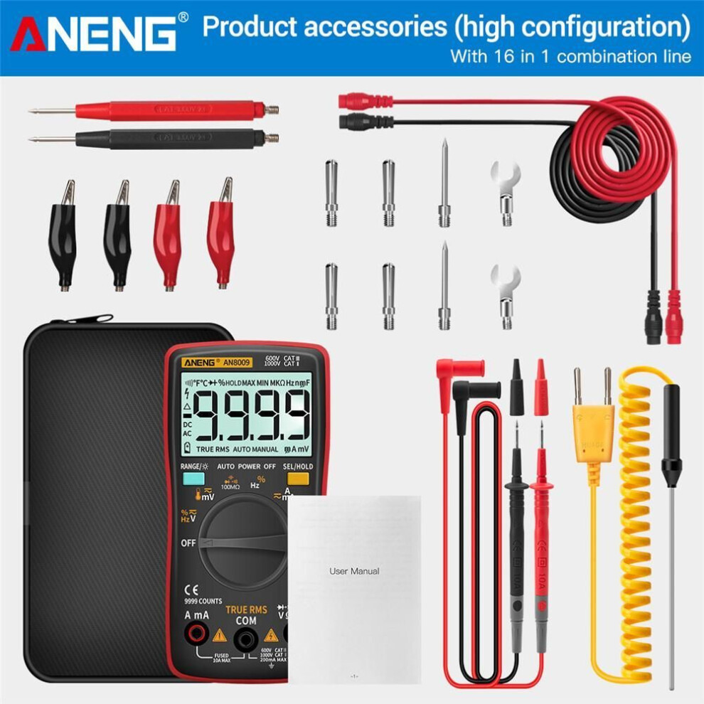 (red, Pro) ANENG AN8009 Digital Multimeter Transistor Testers Capacitor True-RMS Tester Automotive Electrical Capacitance Meter Temp Diode
