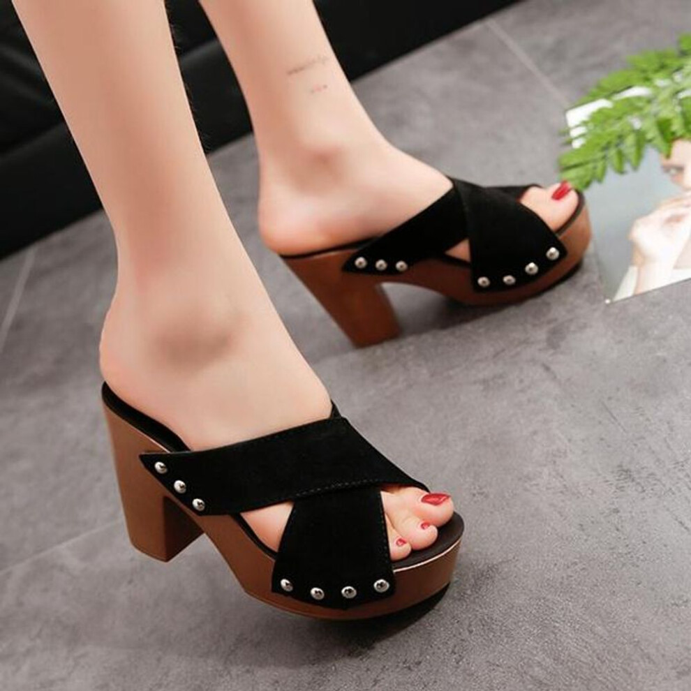 (black, 37) Womens Waterproof Platform Sandals Summer Roman Slippers Size